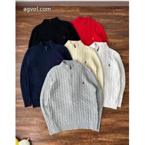 RALPH LAURENクラシックスモールロゴ刺繍ハイネックヘッダーハーフジッパーニットツイストセーター