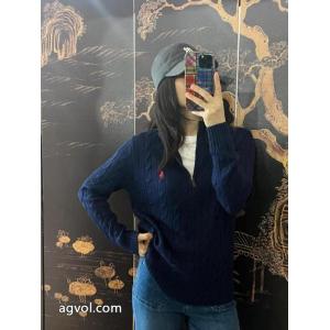 RALPH LAURENクラシックスモールロゴ刺繍ハイネックヘッダーハーフジッパーニットツイストセーター