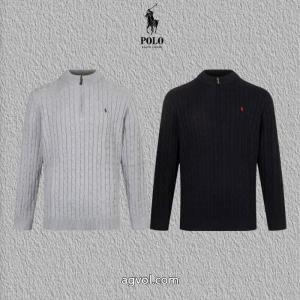 ポロ ラルフローレン Polo Ralph Laurenハーフジッパー麻刺繍ニットクルーネックセーター