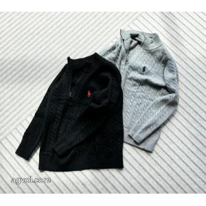 Ralph Laurenポニー刺繍ハーフジッパースタンドカラー純色麻編みセーター