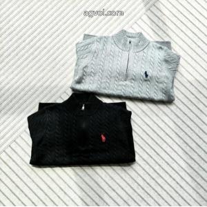 Ralph Laurenポニー刺繍ハーフジッパースタンドカラー純色麻編みセーター
