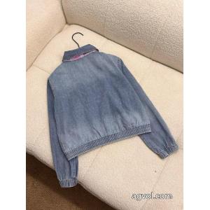 Ralph Laurenピンクポニー刺繍パッチワーク開襟ジッパーデニムコート