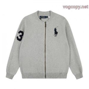 ラフローレンRalph Laurenダマスク刺繍袖ジャカードロゴフルジップニットセータージャケット