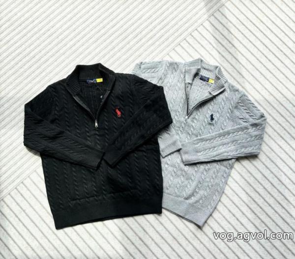 Ralph Laurenポニー刺繍ハーフジッパースタンドカラー純色麻編みセーター 0 