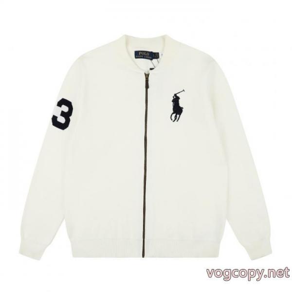 ラフローレンRalph Laurenダマスク刺繍袖ジャカードロゴフルジップニットセータージャケット 8