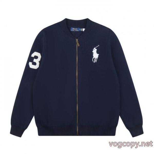 ラフローレンRalph Laurenダマスク刺繍袖ジャカードロゴフルジップニットセータージャケット 10