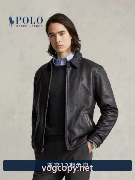 Ralph Laurenラルフローレン高品質クラシックピュアカラー開襟レザージャケット 5 